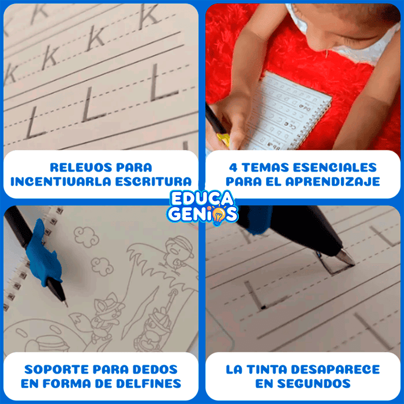 Pack de 4 Libros de Caligrafía Infantil con Bolígrafo Mágico