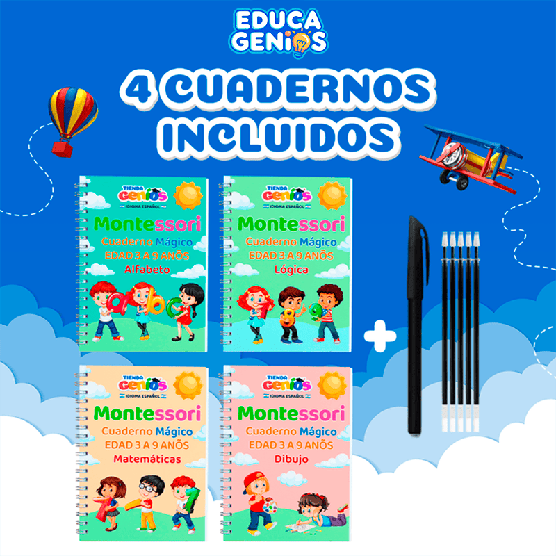 Pack de 4 Libros de Caligrafía Infantil con Bolígrafo Mágico